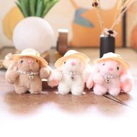 Mignon mini porte-clés et breloque de sac en peluche lapin doux et moelleux, avec pendentif cœur en perles, style machine à griffes