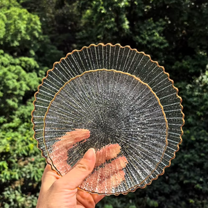 Venda quente Scalloped <span class=keywords><strong>Glass</strong></span> Charger <span class=keywords><strong>Plates</strong></span> Transparente Gold Edge <span class=keywords><strong>Glass</strong></span> Dinner e Charge Plate Set para casamento - Product Image 3