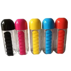 Outdoor 7 Compartments pill Organizer box 20oz Pill Box Water Bottle with Built-in Daily Pill box