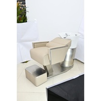 Fauteuil de lavage de cheveux pour salon avec bac intégré, blanc, base en acier inoxydable, pour salon de coiffure et institut de beauté