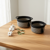 Mini panier de rangement tissé 20x20x12cm, paniers décoratifs ronds et mignons pour la salle de bain et le bureau, lot de 2, noir et marron