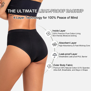 Culottes menstruelles OEM à fort débit, en mélange coton-élasthanne, respirantes, durables, 4 couches anti-fuites, sous-vêtements de règles pour femmes, vente en gros - Product Image 2