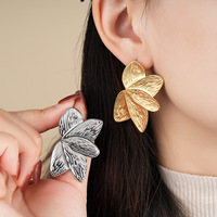 Boucles d'oreilles clous personnalisées en acier inoxydable plaqué or, motif feuille, inspirées de la nature botanique