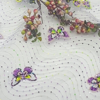 Nouvelle conception, tissu en dentelle de tulle à pois tissé brodé de paillettes multicolores dégradées, robe de printemps pour femmes et filles