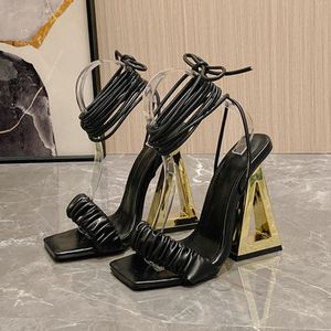 <b>Triangle</b> Fashion Sandalias Elegantes Long Strappy Square Toe 2025 Summer Heels for Women - Product Image 2