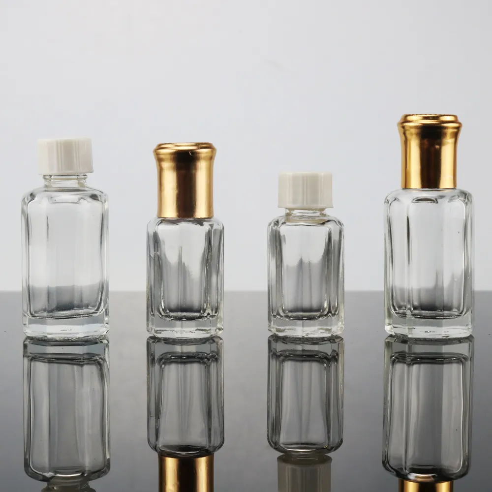 3Ml 6Ml 12Ml Fancy Achthoek Attar Glazen Parfum Tester Flessen Voor Oud Olie Met Golden Aluminium Cap