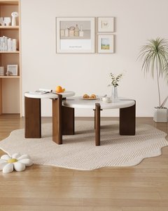 High Quality Nesting Coffee <b>Table</b> Set, <b>Round</b> Solid Wood & <b>White</b> Top <b>Tables</b> for Living Room - Product Image 2