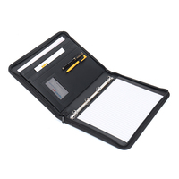Padfolio à fermeture éclair en cuir PU A4 avec reliure à 4 anneaux fabrication coffret cadeau dossier de présentation avec poches pour carte