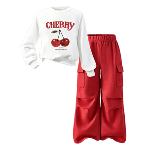 Conjunto <span class=keywords><strong>de</strong></span> Sudadera <span class=keywords><strong>de</strong></span> Cuello Redondo con Estampado <span class=keywords><strong>de</strong></span> Cerezas y Pantalones Cargo para Niñas Pequeñas, Estilo Urbano, Primavera-Otoño, Directo <span class=keywords><strong>de</strong></span> Fábrica - Product Image 4