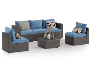 Ensemble de canapés de <span class=keywords><strong>jardin</strong></span> en rotin en aluminium moderne, <span class=keywords><strong>salon</strong></span> d'<span class=keywords><strong>angle</strong></span> en <span class=keywords><strong>bois</strong></span> confortable et durable avec repose-pieds portable pour cour intérieure - Product Image 1
