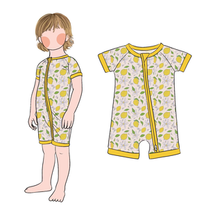 OEM 최고 품질 2 방향 대나무 반팔 반바지 지퍼 레몬 프린트 장난 꾸러기 - Product Image 3