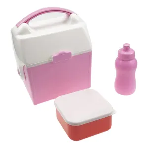 塑料便携式午餐盒套装 w/方形便当盒和水壶为学校的孩子