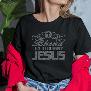 Magliette Religiose Cristiane Personalizzate con Strass, Design 'I Am Blessed' con Applicazione in Strass, Tessuto Elasticizzato - Product Image 6