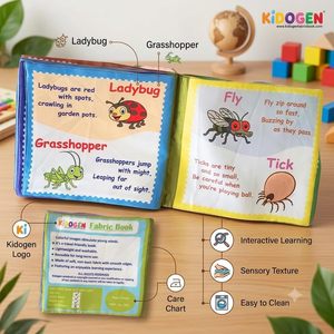 Livre en tissu sur les insectes KIDOGEN pour enfants |   Livre d'apprentissage sur les insectes et les animaux à quatre pattes |   Identification des papillons, des fourmis, des abeilles et des coléoptères - Product Image 3