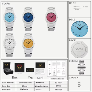 Montre personnalisée OEM, bracelet en cuir simple, étanche 30 mètres, ultra-fine, cadran bleu mat classique, quartz. - Product Image 5