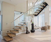 Escalier de maison de villa à guichet unique Escaliers droits flottants Conceptions d'escaliers intérieurs en bois durables personnalisés