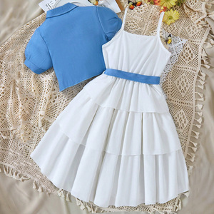 Set estivo da ragazza simile Top a maniche corte in Denim + gonna a canotta Set due pezzi <span class=keywords><strong>abbigliamento</strong></span> per bambini all'ingrosso - Product Image 2