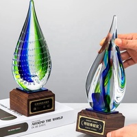 Cristal artisanat goutte d'eau glaçure colorée affaires goutte d'eau forme écologique gravé au Laser cristal trophée sport prix