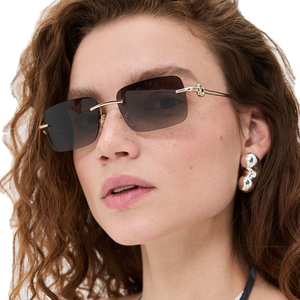 New Arrival Vintage Decorative <b>Sunglasses</b> Gold Frameless Square Cross Border Leopard Head UV400 Metal PC Lenses for Travel - Product Image 1