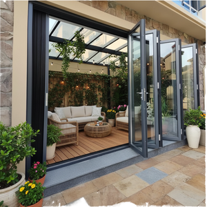 Porte pliante extérieure moderne personnalisable, imperméable, grande ventilation, coupe-vent, durable, en verre et aluminium, pour villa et patio - Product Image 1