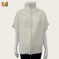 Pull-over décontracté à col montant zippé pour femme, en laine tricotée unie, coupe ample, manches courtes – Fournisseur direct usine CG