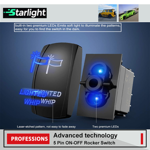 Interrupteur à bascule SPST 5 broches étanche éclairé marche/arrêt 20A 12V avec câbles de raccordement universels - Product Image 4