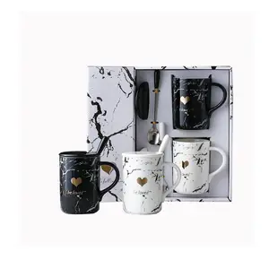 Conjunto de caneca boss em 2 peças, conjunto de canecas de porcelana com caixa de cores para casamento/presente, caneca de casamento com tampa e colher