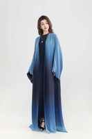 Ensemble coordonné pour femmes musulmanes, mode modeste, bleu foncé ombré, logo personnalisé OEM, caftan fluide et robe intérieure