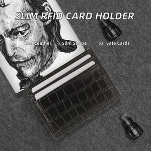 Porte-cartes de crédit ultra fin, mince, petit, bloquant les RFID, en cuir véritable pour homme, marque HB/OEM, style normcore/minimaliste - Product Image 2