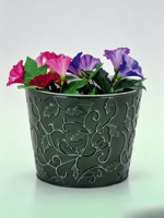 Pot de fleurs décoratif en métal gaufré Carol de 7,5 pouces, galvanisé, style américain rustique, pour extérieur, maison, jardin, plantes