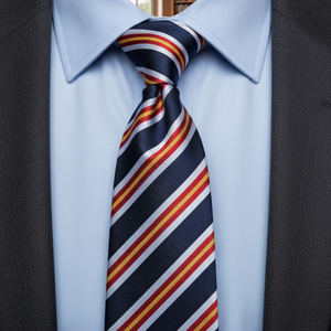 <b>Navy</b> Blue Yellow Red Striped Italian Jacquard Men's Adult One Size <b>Tie</b> - Product Image 3