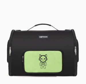 Soft-Sided <b>Pet</b> <b>Carrier</b> Black Nylon Zipper Closure Cartoon Cat Design Square Shape for Cats - Product Image 2