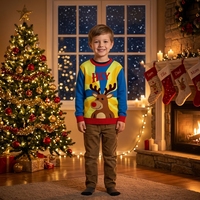 Pull de Noël tricoté vibrant 100 % acrylique, doux et chaud, motif ondulé HEY Renne, idéal pour les soirées 'Ugly Sweater' et le plaisir des fêtes