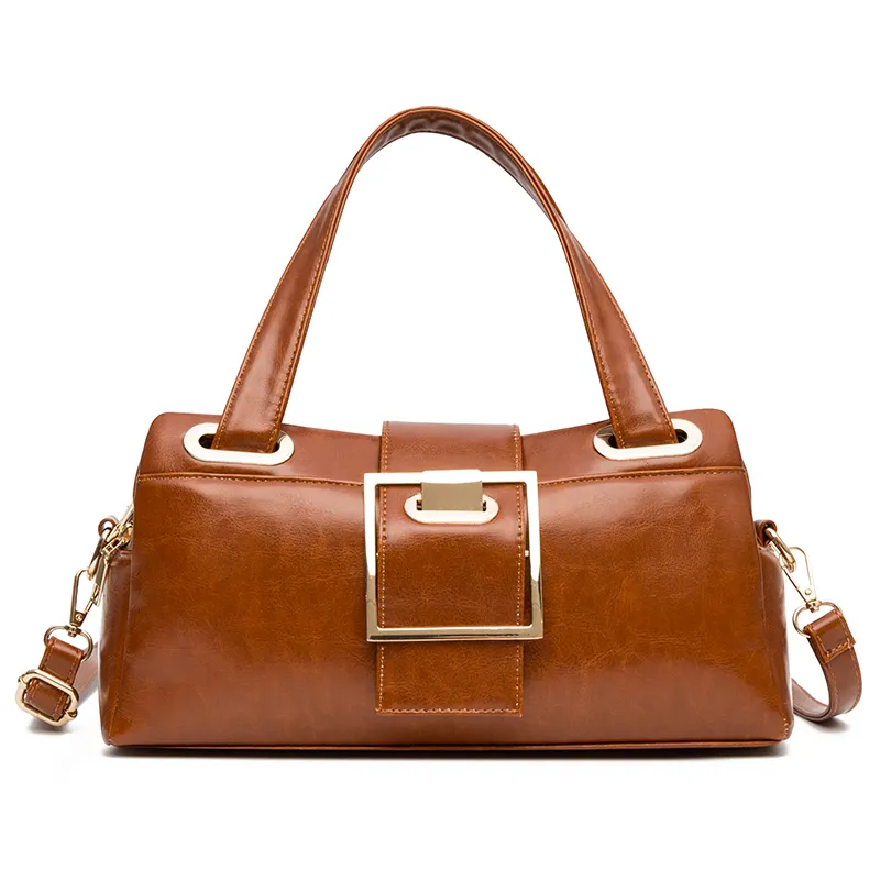 Wholesale Double Zipper PU Leather Shoulder Bag female Handbag popular Boston Bag