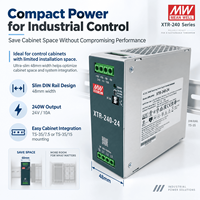 Alimentation électrique sur rail DIN MEANWELL XTR-240-24 24VDC 10A 240W, format compact 48mm de large, pour armoires de commande de machines PLC