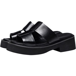 Nouvelles sandales d'été rehaussantes pour hommes en cuir à semelle épaisse, à bout ouvert et à bride droite - Product Image 4
