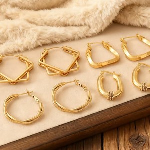 Pendientes de acero inoxidable de marca de lujo, con baño de oro de 18 quilates y titanio, para mujer, con cierre de hebilla, geométricos, circulares, joyería. - Product Image 6