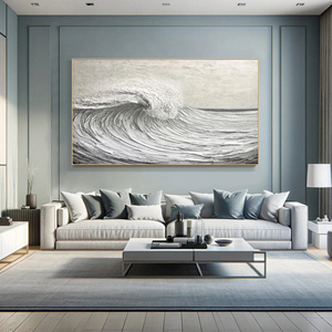 Grande œuvre d'art texturée représentant des vagues océaniques, peinture murale originale moderne faite à la main, toile murale pour un design d'intérieur sophistiqué - Product Image 1