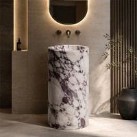 Lavabo Colonne Minimaliste Moderne Calacatta Viola - Vasque sur Pied en Pierre Naturelle pour Salle de Bain de Luxe