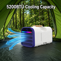 Climatiseur portable compact électrique pour le camping, 110V 220V, réfrigérant R134a, télécommande tactile, lumière RGB, mini mobile 5200BTU