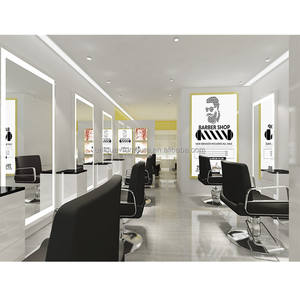 Station de Barbier avec Miroir, Mobilier de Salon de Coiffure Noir et Jaune |   Table de travail pour salon de beauté et coiffure à vendre - Product Image 1