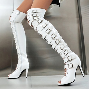 Large Sizes 48 Women Summer Peep Toe Shoes High Heels Metal Buckles Long Boots Lace up Over-the-knee <b>Booties</b> - Product Image 5