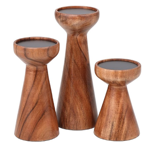 Ensemble de trois bougeoirs en bois pour décoration de Noël Décoration de la maison Bougeoir en bois décoratif de table pour la maison Hôtel - Product Image 1