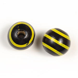 Perles en bois à rayures rondes en bois colorées naturelles de 16MM pour la fabrication de bijoux - Product Image 5