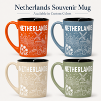 Souvenir touristique d'Amsterdam, Pays-Bas, tasse à café en céramique de 11 oz, motif tulipe et moulin à vent, design personnalisé en porcelaine fine, OED ODM