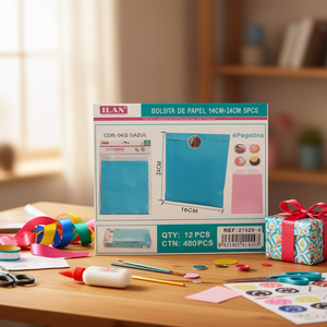 Sacchetti di carta Ilan 16x24 cm, confezione da 5, blu, per lavori manuali e confezioni regalo - Product Image 2