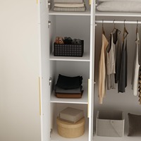Grande armoire de chambre en bois blanc à 6 portes avec miroir, tringle de suspension et 4 tiroirs de rangement