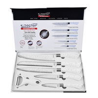 Nouvel ensemble de 6 couteaux de cuisine en marbre blanc, revêtement antiadhésif en granit, acier inoxydable, sans BPA, manches ergonomiques, coffret cadeau de luxe