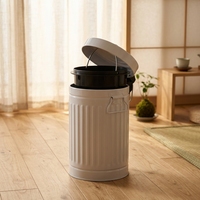 Poubelle à pédale ronde classique BX en métal, revêtement poudré, type à pression, avec capteur de déchets, seau de rangement