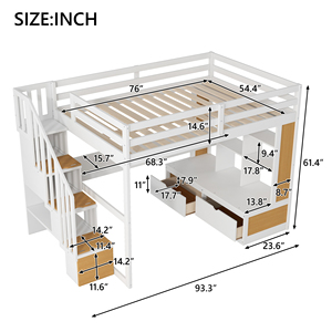 <span class=keywords><strong>Lit</strong></span> mezzanine pour enfants et adultes avec <span class=keywords><strong>bureau</strong></span> et étagères, deux tiroirs intégrés, escalier de rangement - Product Image 4